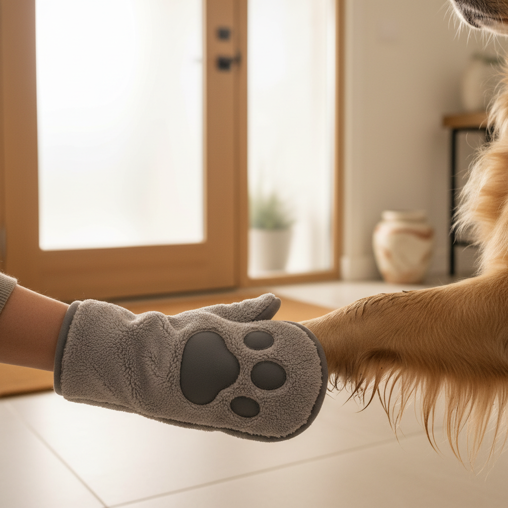 Microfiber paw cleaning mitt